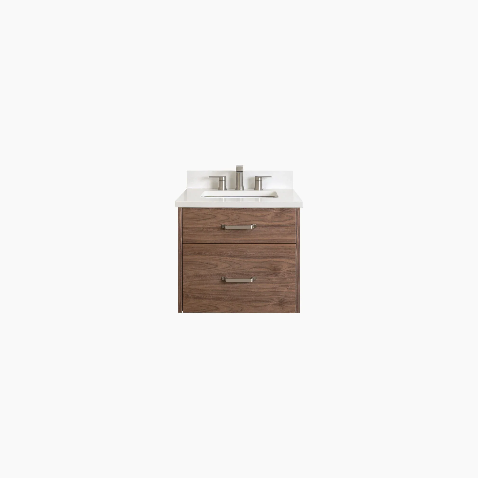 Austin Stainless SLIM 24" Wall Mount American Black Walnut Bathroom Vanity - All Drawers